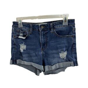 RSQ Womens Sunset High Rise Distressed Denim Shorts Cuffed Blue Size 7